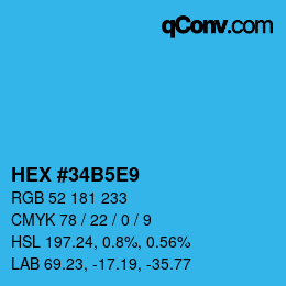 カラーコード: HEX #34B5E9 | qconv.com