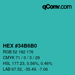 Farbcode: HEX #34B6B0 | qconv.com