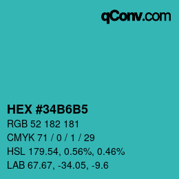 カラーコード: HEX #34B6B5 | qconv.com