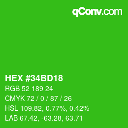カラーコード: HEX #34BD18 | qconv.com