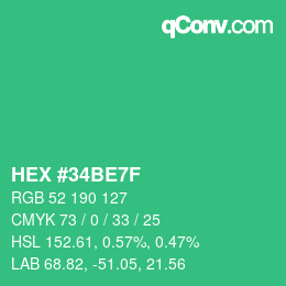 Code couleur: HEX #34BE7F | qconv.com