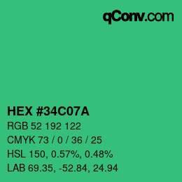 カラーコード: HEX #34C07A | qconv.com
