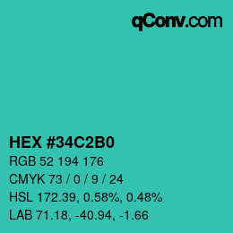 Color code: HEX #34C2B0 | qconv.com