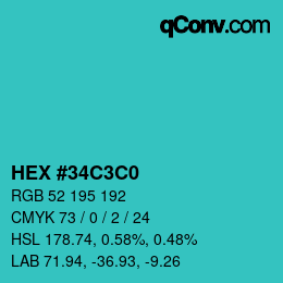 Color code: HEX #34C3C0 | qconv.com