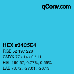 カラーコード: HEX #34C5E4 | qconv.com