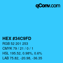 カラーコード: HEX #34C9FD | qconv.com