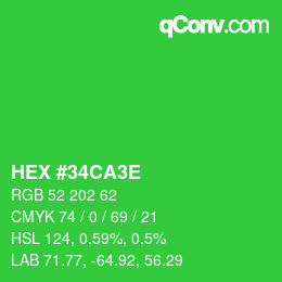 Color code: HEX #34CA3E | qconv.com