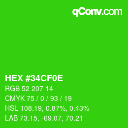 Color code: HEX #34CF0E | qconv.com