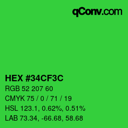 Color code: HEX #34CF3C | qconv.com