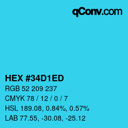 カラーコード: HEX #34D1ED | qconv.com