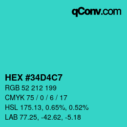 Color code: HEX #34D4C7 | qconv.com