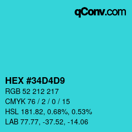 Color code: HEX #34D4D9 | qconv.com
