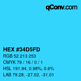 Color code: HEX #34D5FD | qconv.com