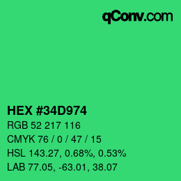 カラーコード: HEX #34D974 | qconv.com