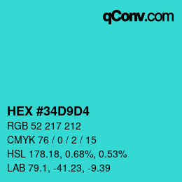 Color code: HEX #34D9D4 | qconv.com