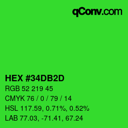 カラーコード: HEX #34DB2D | qconv.com