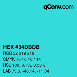 カラーコード: HEX #34DBDB | qconv.com