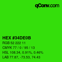 Color code: HEX #34DE0B | qconv.com