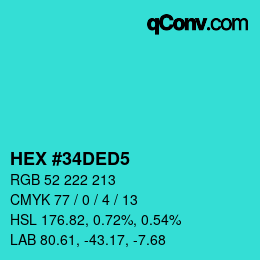 カラーコード: HEX #34DED5 | qconv.com