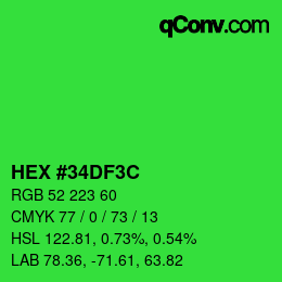 Color code: HEX #34DF3C | qconv.com
