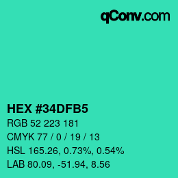 カラーコード: HEX #34DFB5 | qconv.com