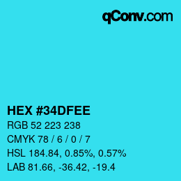 カラーコード: HEX #34DFEE | qconv.com