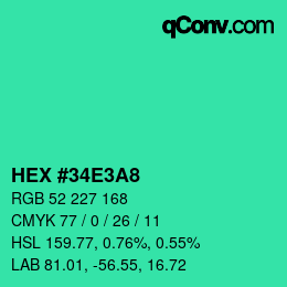 Color code: HEX #34E3A8 | qconv.com