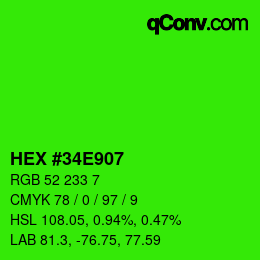 颜色代码: HEX #34E907 | qconv.com