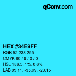 颜色代码: HEX #34E9FF | qconv.com