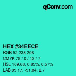 Color code: HEX #34EECE | qconv.com