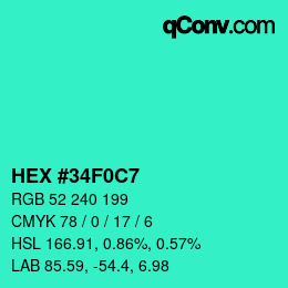 Color code: HEX #34F0C7 | qconv.com