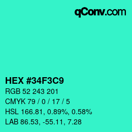 Color code: HEX #34F3C9 | qconv.com