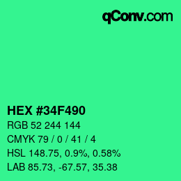 Color code: HEX #34F490 | qconv.com