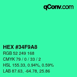 カラーコード: HEX #34F9A8 | qconv.com