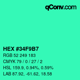 Código de color: HEX #34F9B7 | qconv.com