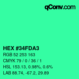 カラーコード: HEX #34FDA3 | qconv.com