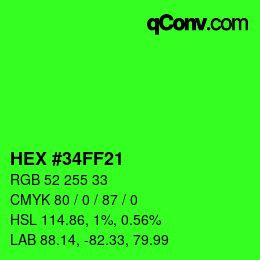 颜色代码: HEX #34FF21 | qconv.com