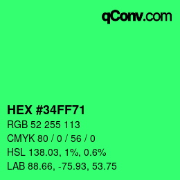 カラーコード: HEX #34FF71 | qconv.com