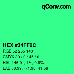 Color code: HEX #34FF8C | qconv.com