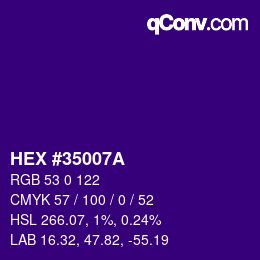 Farbcode: HEX #35007A | qconv.com