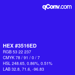 Color code: HEX #3516ED | qconv.com