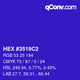 Farbcode: HEX #3519C2 | qconv.com