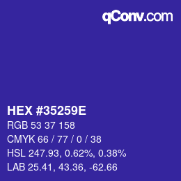 Color code: HEX #35259E | qconv.com