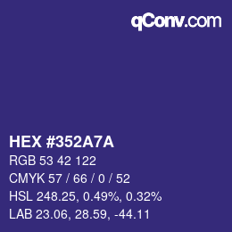 颜色代码: HEX #352A7A | qconv.com
