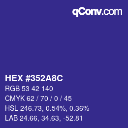 颜色代码: HEX #352A8C | qconv.com