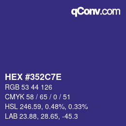Color code: HEX #352C7E | qconv.com