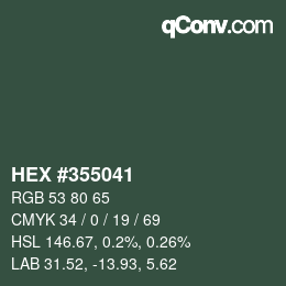 Farbcode: HEX #355041 | qconv.com