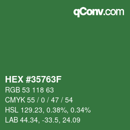Color code: HEX #35763F | qconv.com