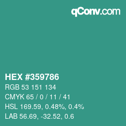 颜色代码: HEX #359786 | qconv.com