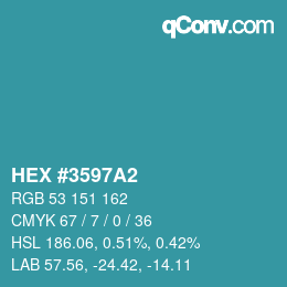 Code couleur: HEX #3597A2 | qconv.com